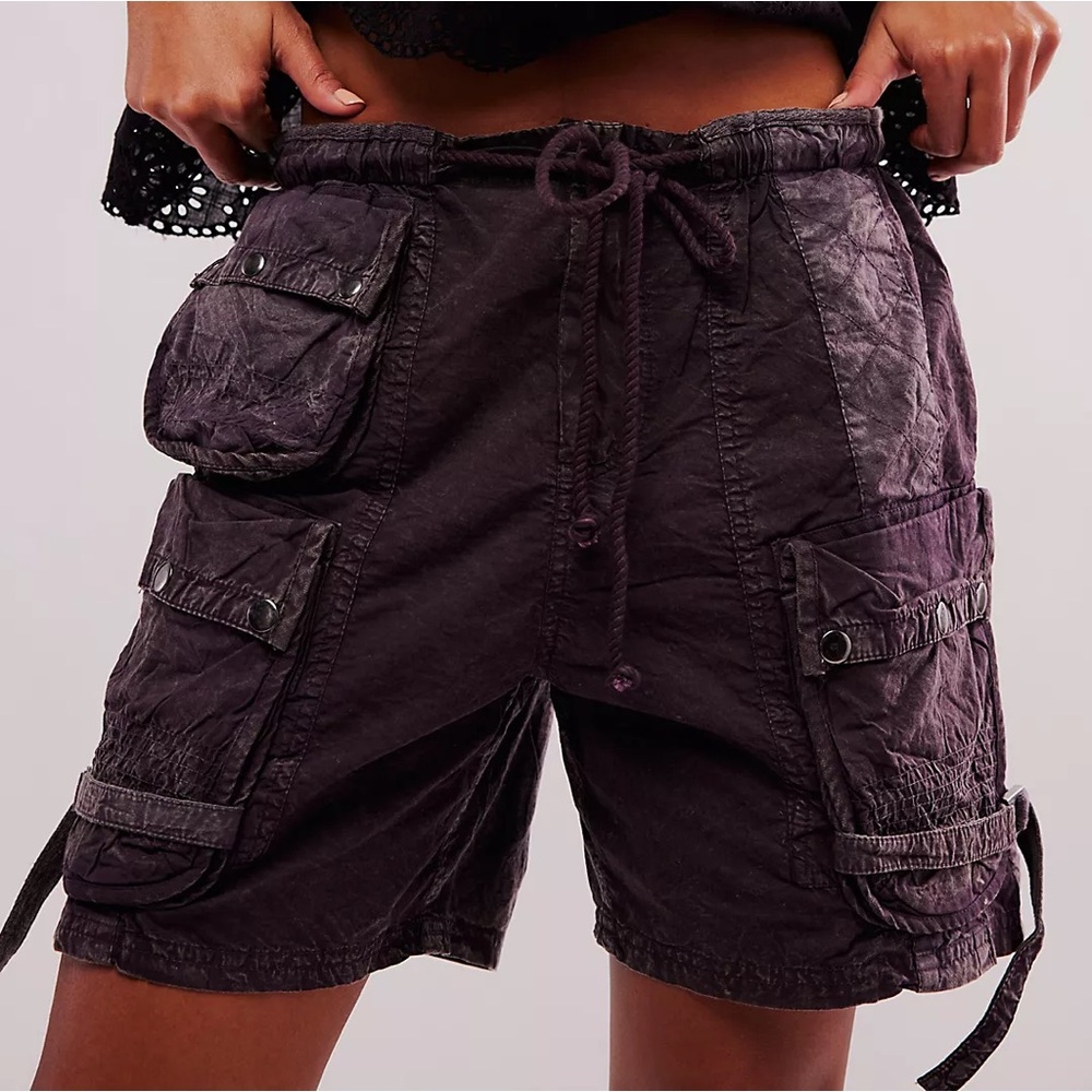 Free People Moon Bay Parachute Shorts in Black